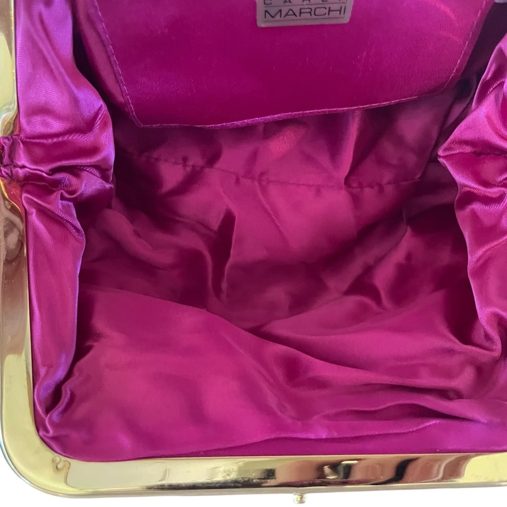 CARLA MARCHI | Pink Vintage Pleated Clutch / Evening Bag w Kisslock & Chain - Picture 13 of 13